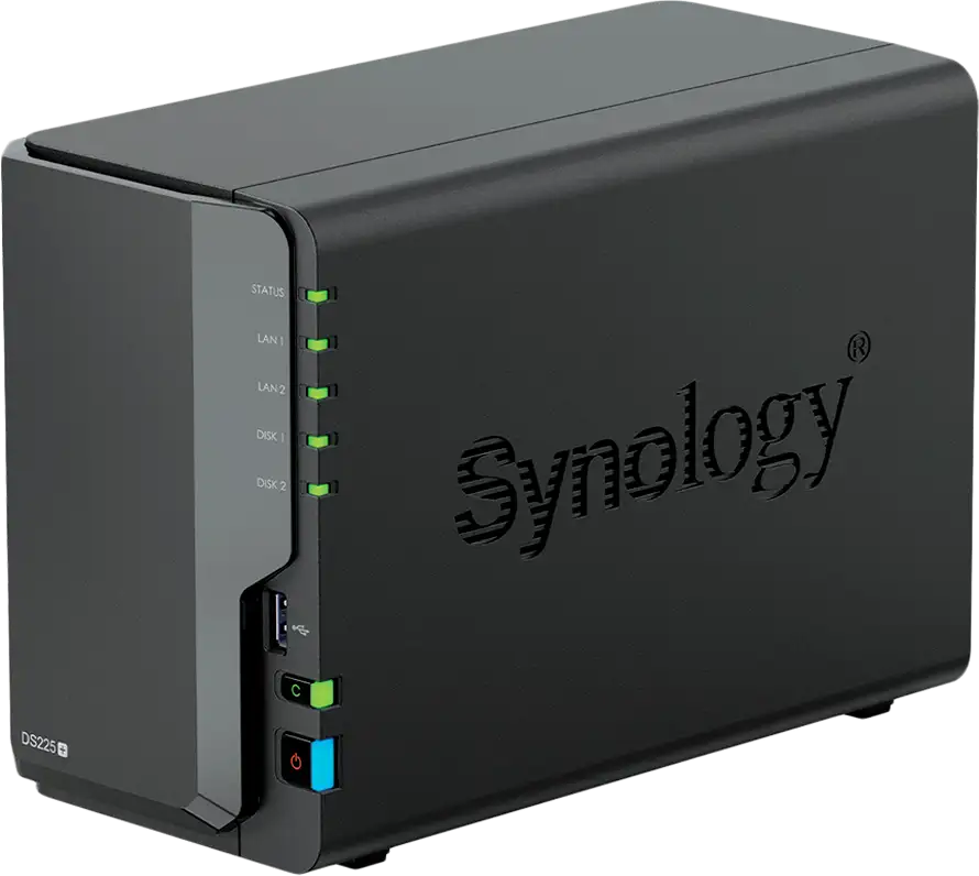 Synology DS225+, Tower, 2-bays 3.5'' SATA HDD/SSD, CPU Inte Celeron J4125 4-core (4-thread) 2.0 GHz, burst up to 2.7 GHz, 2 GB DDR4 non-ECC (expandable up to 6 GB), 1xRJ-45 1GbE LAN, 1xRJ-45 2.5 GbE L - Slika 3
