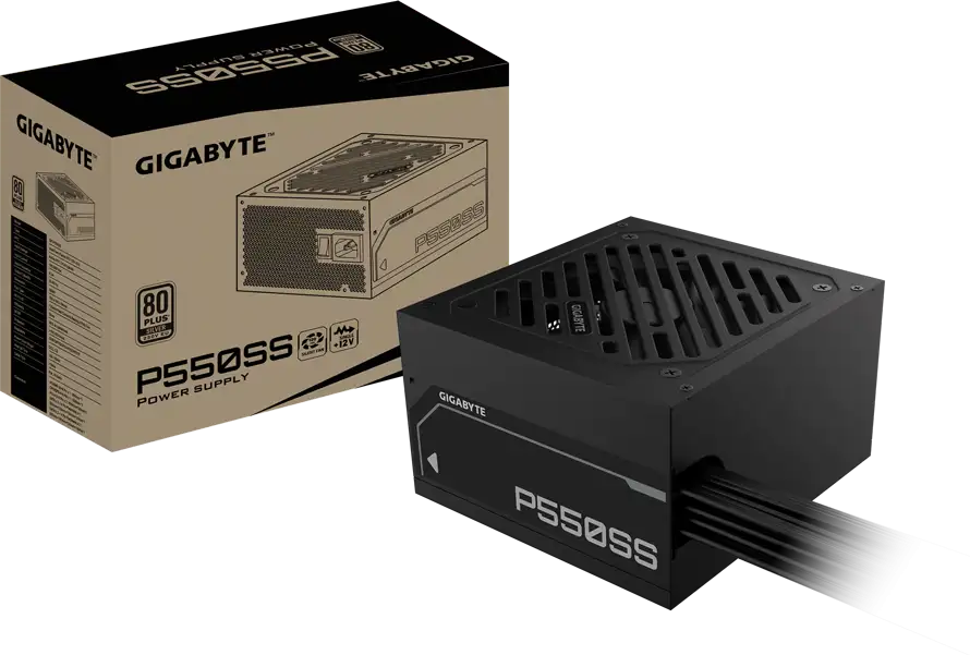 GIGABYTE PSU GP-P550SS, 550W 80Plus Silver, 230V EU, ATX 3.0 (3.1), 120mm Fluid Dynamic Bearing fan, Active PFC, Flat cable, +12v Rail, OVP/OPP/SCP/UVP/OCP/OTP, Black