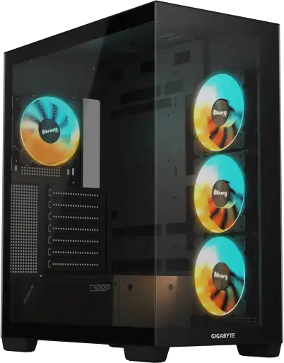 GIGABYTE PC Chasiss GB-C500P ST, C500 PANORAMIC STEALTH, ATX M/B and PSU, USB 3.2 Gen2 Type-C x1 USB 3.0 x2, Pre-installed ARGB fans 120mm x3, 120mm x1, H=501 W=235 D=430 mm