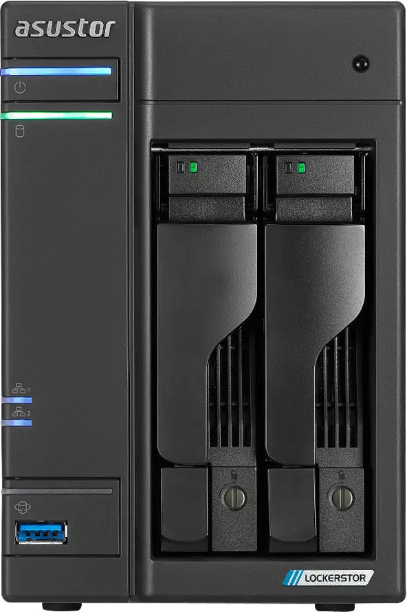ASUSTOR NAS AS6702T Lockerstor2 Gen2 2x 3.5" 4x M.2 cache 2x 2.5Gbe Celeron QuadCore N5105 2.9GHz 4GB single PSU desktop