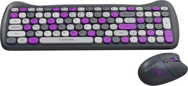 CANYON HSET-W6 EN/AD Keyboard+Mouse Kitty Edition Wireless Violet, CNS-HSETW6VT-AD