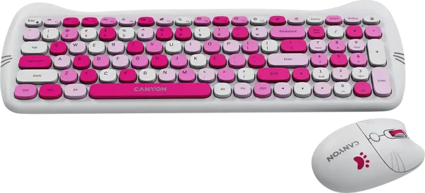 CANYON HSET-W6 EN/AD Keyboard+Mouse Kitty Edition Wireless Pink, CNS-HSETW6PK-AD