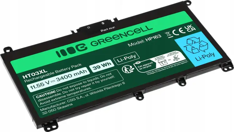 Green Cell (HP163) baterija 3400 mAh,11.55V HT03XL do HP 240 G7 245 G7 250 G7 255 G7, HP 14 15 17, HP Pavilion 14 15 - Slika 2