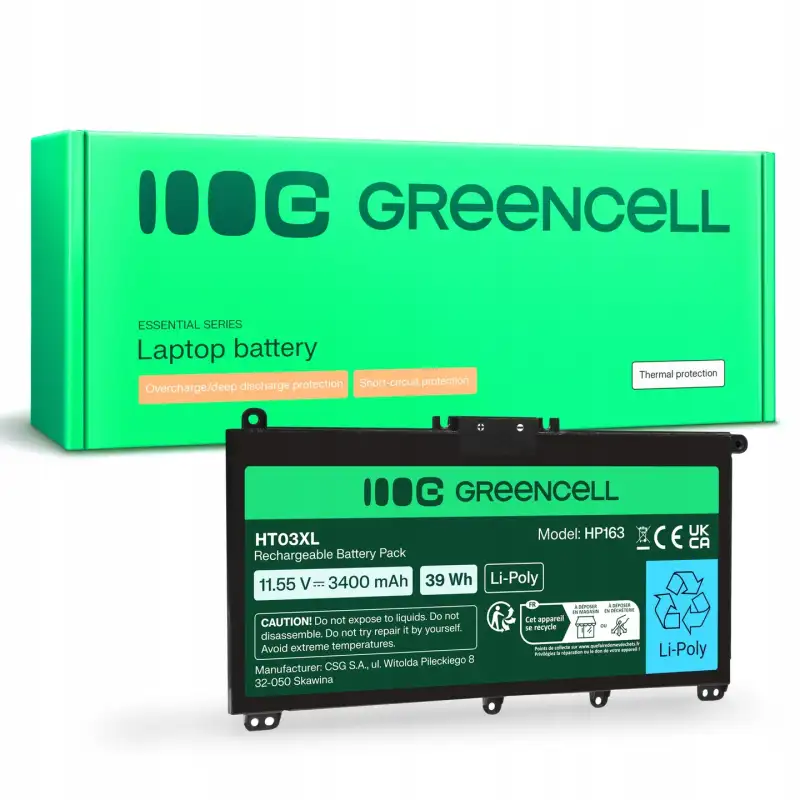 Green Cell (HP163) baterija 3400 mAh,11.55V HT03XL do HP 240 G7 245 G7 250 G7 255 G7, HP 14 15 17, HP Pavilion 14 15
