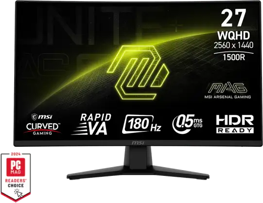 MSI MAG 274CQF Gaming Monitor, 27" 180Hz WQHD (2560x1440), Rapid VA, 16:9, 300NITS, CR 5000:1, 0.5ms (GtG, Min.), Adaptive-Sync, HDR Ready, 1x DP, 2x HDMI