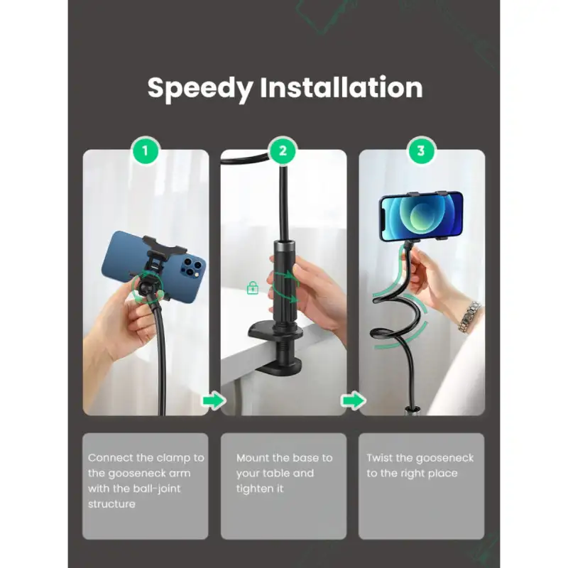 UGREEN držač za smartphone, fleksibilni, crni, 90cm - Slika 3