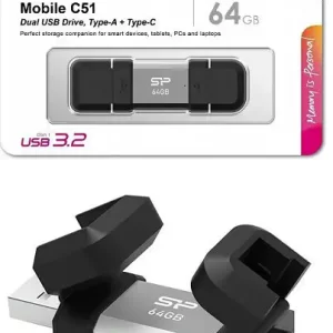 SP USB 3.2 FLASH DRIVE GEN1, MOBILE C51 64GB SILVER