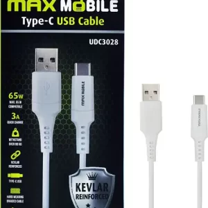 MAXMOBILE DATA KABEL USB 2.0 TYPE C UDC3028 KEVLAR WHITE QC 3A 1m
