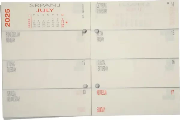 Uložak za stolni kalendar - standardne rupe 7cm-tjedni Tobi, 000004667