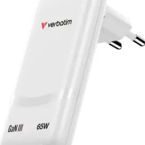 Punjač zidni Verbatim GaN #32355 Fold'n'Go 65W sa sklopivim utikačem, 2xUSB-C PD (EU), bijeli