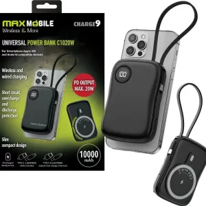 MAXMOBILE POWER BANK WIRELESS Magsafe C1020W 10000mAh 20W PD USB-C crni