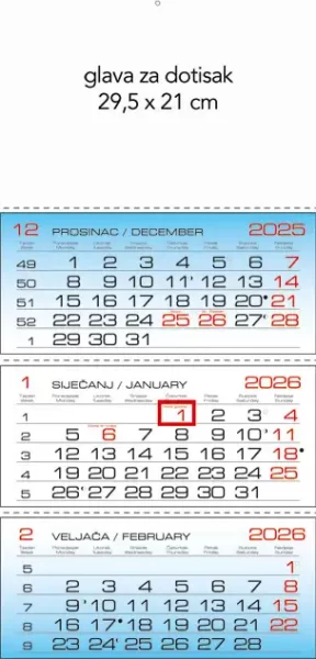 Kalendar zidni trodijelni 2026.-3 bloka, 000004366