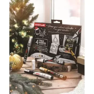 Marker Uni božićni gift set Chalk_kreda marker (elegant) pwe-5m 4 kom + 2 šablone u kutiji (set 04) 4/1 302422408