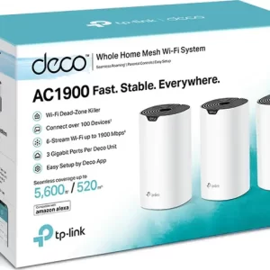 AC1900 Whole Home Mesh Wi-Fi SystemSPEED: 600 Mbps at 2.4 GHz +1300 Mbps at 5 GHzSEPC: 3× Internal Antennas, 3× Gigabit Ports (WAN/LAN auto-sensing)FEATURE: Deco App, Router/AP Mode, IPv6, IPTV, Paren