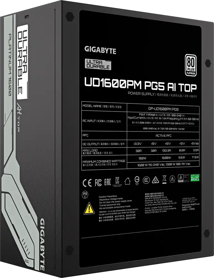 GIGABYTE UD1600PM PG5 Power Supply 1600W, 80+ Platinum, ATX 3.1, PCIe Gen 5.0, Modular, EU, UD1600PM PG5 - Slika 18