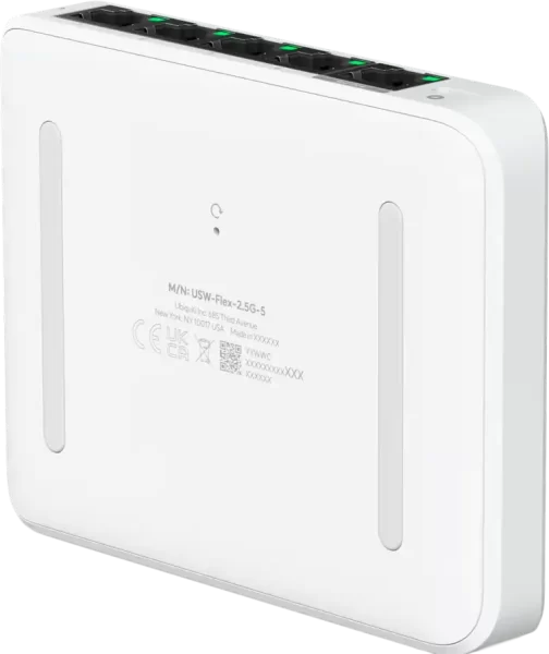 Ubiquiti 5-port 2.5G switch that can be powered with PoE or a USB-C adapter; 4x 2.5 GbE ports, 2.5 GbE PoE input port for power