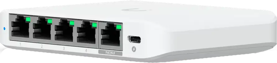 Ubiquiti 5-port 2.5G switch that can be powered with PoE or a USB-C adapter; 4x 2.5 GbE ports, 2.5 GbE PoE input port for power - Slika 2