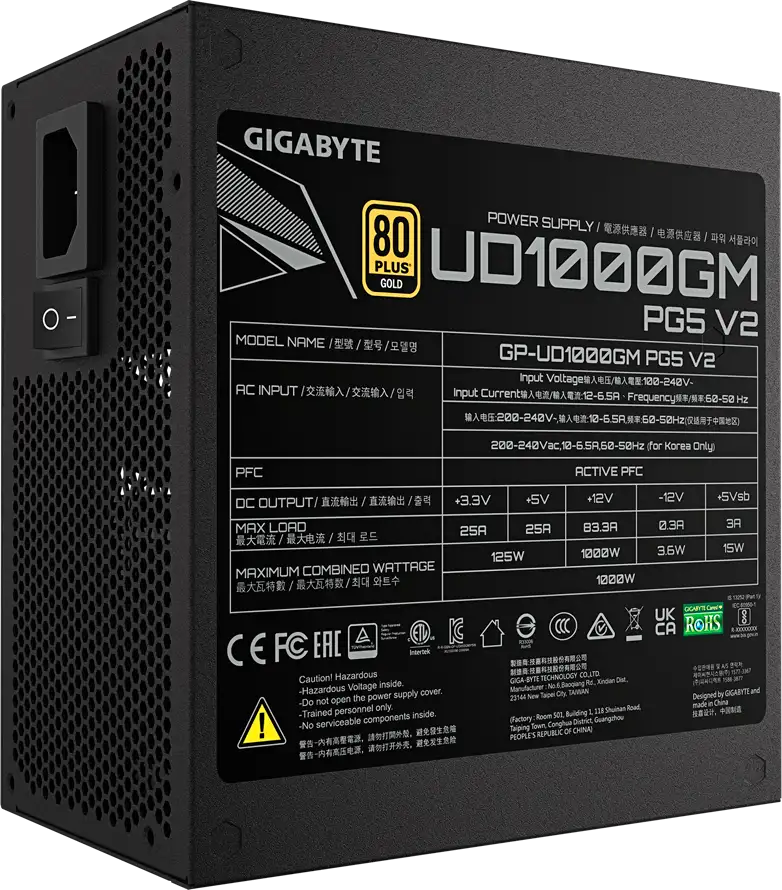 GIGABYTE UD1000GM PG5 V2, 1000W, 80 PLUS Gold, ATX 3.1, Fully Modular, GP-UD1000GM PG5 V2 - Slika 8