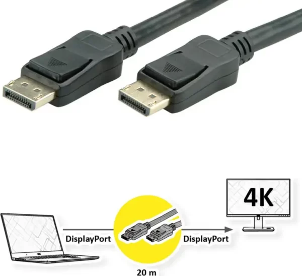 Roline VALUE DisplayPort kabel v1.2 aktivni, M/M, 20m, crni