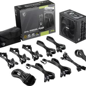 MSI MAG A1250GL PCIE5, 1250W, 80 PLUS Gold, 135mm FDB Fan, Protections: OCP/OVP/OPP/OTP/SCP/UVP, Active PFC Design, Flat Cables, Dimensions: 150mmx150mmx86mm, 7Y Warranty