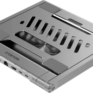 Canyon Laptop stands with hub, TYPE C F to HDMI2.0+2USB3.0+USBC3.0+RJ45+PD, TYEP C TO C cable 1m white with Emarker: HUSB332A, Material: Aluminum case+ABS+PS, Size: 245x240x27.2+/-0.3mm, Weight:1304g