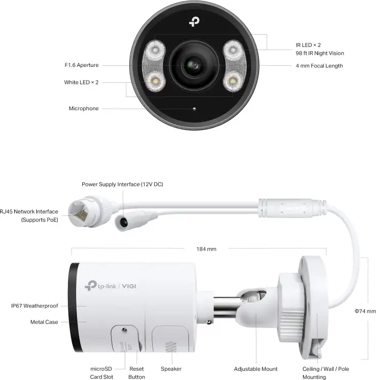 TP-Link VIGI InSight S345 Full color kamera 2K 4MP, Pan/Tilt/Rotation, H.265+,4mm leća, RJ45, Night Vision, microSD, dvosmjerni audio, detekcija pokreta, vodootporna IP67, VIGI app - Slika 4