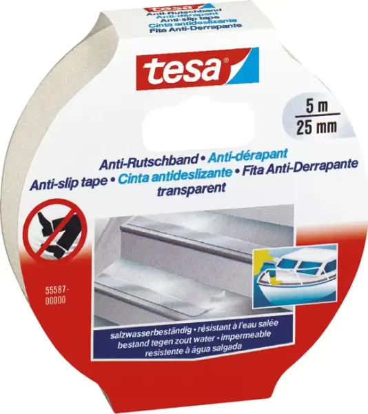 Traka ljepljiva antiklizna 25 mm/5m Tesa 55587 bijela blister, 000008029