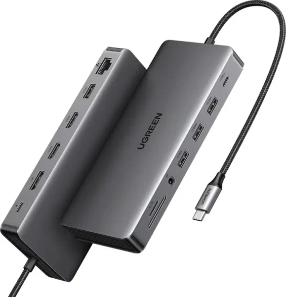 UGREEN 13-portni USB-C HUB, 1×DP/4K60, 2×HDMI/4K60, 1×USB-C (PD 100W), 1×USB-C, 4×USB-A, RJ45, 3.5mm, čitač kartica SD/TF, 15978