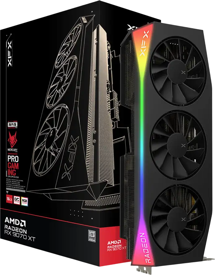 XFX Mercury AMD Radeon RX 9070XT OC Gaming Edition with RGB 16GB GDDR6, HDMI 3xDP