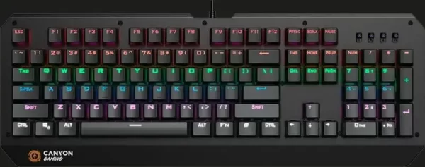CANYON Hazard GK-6, Wired multimedia gaming keyboard with lighting effect, 108pcs rainbow LED, Numbers 104keys, EN double injection layout, cable length 1.8M, 450.5*163.7*42mm, 0.90kg, color black