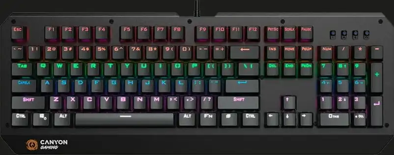 CANYON Hazard GK-6, Wired multimedia gaming keyboard with lighting effect, 108pcs rainbow LED, Numbers 104keys, EN double injection layout, cable length 1.8M, 450.5*163.7*42mm, 0.90kg, color black