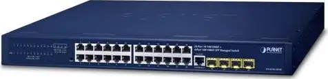 Planet 24-Port 10 100 1000T 4-Port 100 1000X SFP Managed Gigabit Switch with 36-72V DC Redundant Power, GS-4210-24T4SR