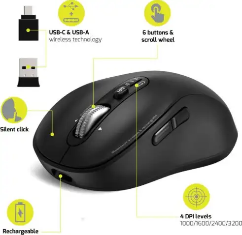 Port miš EXPERT WL+BT, punjivi USB-C, crni