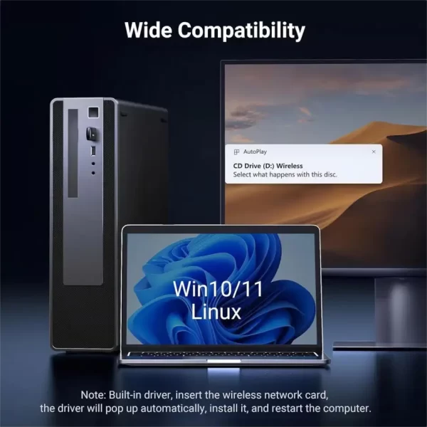 UGREEN AX900 Bežični mrežni adapter kartica, USB 3.0, Dual band, Wi-Fi 6, 900 Mbps brzina, crni