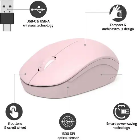 Port miš OFFICE bežični USB-A/USB-C, roza