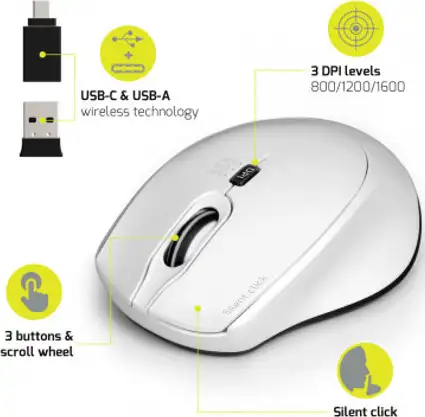 Port miš OFFICE PRO SILENT, bežični, bijeli