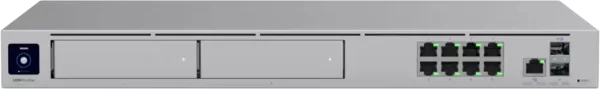 Ubiquiti rack-mount Cloud Gateway with 10 Gbps performance, multi-WAN load balancing, and two NVR drive bays designed for large-scale, multi-application UniFi sites