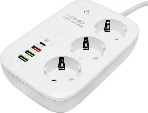 PRODUŽNI KABEL LDNIO SEW3452 SMART WIFI 3*USB + 1*TIP C QC 3.0 + 3*220V BIJELI