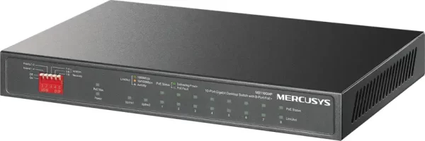 Mercusys 10-Port  10/100Mbps Desktop preklopnik (Switch) 10×10/100/1000Mbps, 8-Port PoE+, Plug & Play, Auto-Negotiation, Auto-MDI/MDIX, metalno kučište