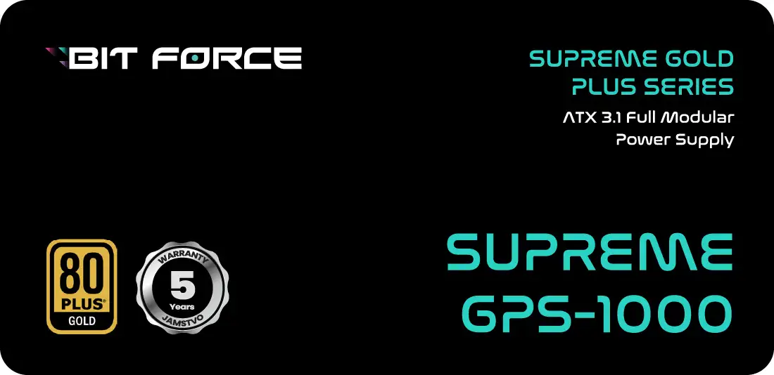 BIT FORCE napajanje 1000W 80+ GOLD SUPREME GPS-1000, modularno, ATX 3.1, PCI-E 5.1, FDB - Slika 2