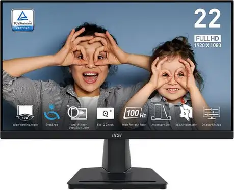 Monitor 22 MSI PRO MP225 Flat FHD VA 100Hz 1 ms HDMI/VGA 9S6-3PC6CM-002