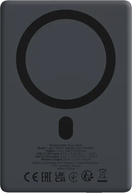 CANYON magnetic power bank OnPower 500 PD20W 5000mAh Aluminium Interstellar Black - Slika 3