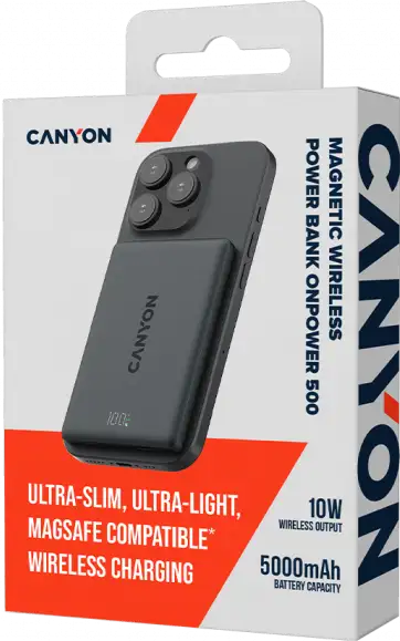 CANYON magnetic power bank OnPower 500 PD20W 5000mAh Aluminium Interstellar Black