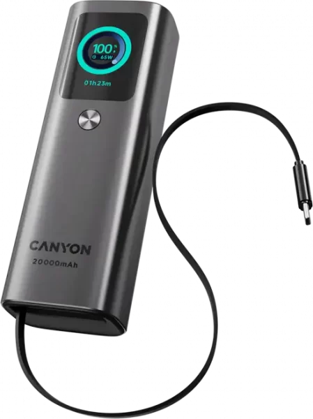 CANYON Built-in cable power bank OnPower 265 20000mAh 165W  Aluminium Dark grey