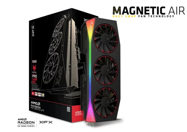 XFX Mercury AMD Radeon RX 9070XT OC Magnetic Air Edition with RGB 16GB GDDR6 HDMI 3xDP, AMD RDNA 4