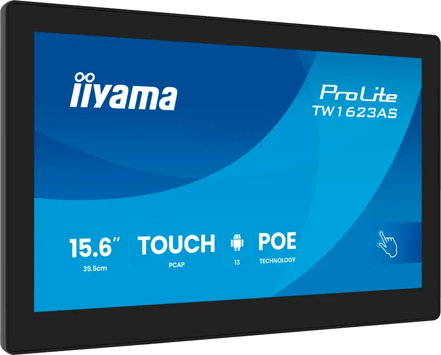 IIYAMA Touch Monitor TW1623AS-B3P 15.6" PCAP 10pt touchscreen PC with Android, PoE Technology and iiSignage