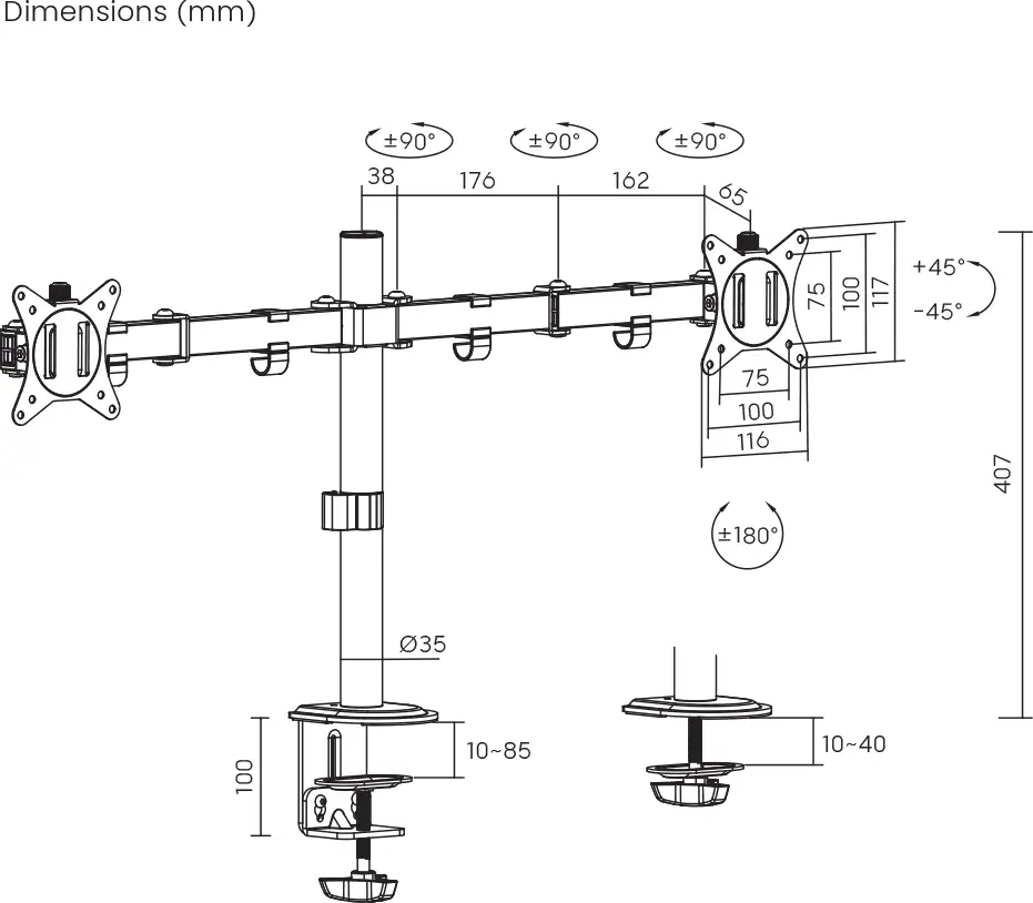 BIT FORCE nagibno-okretni stolni nosač za 2 monitora BRACKET DMM-32-2M - Slika 6