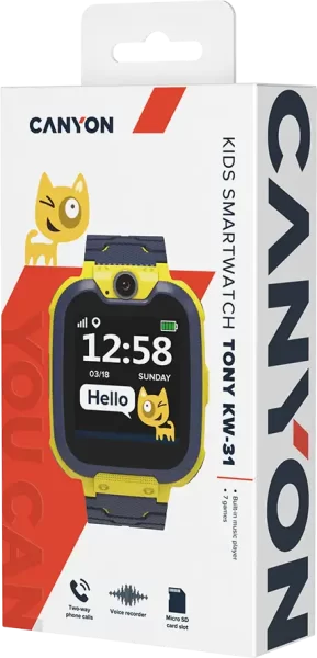 Kids smartwatch, 1.54 inch colorful screen, Camera 0.3MP, Mirco SIM card, 32+32MB, 7 games inside, 380mAh battery, compatibility with iOS and android, Yellow, host: 54*42.6*CNE-KW31YB
