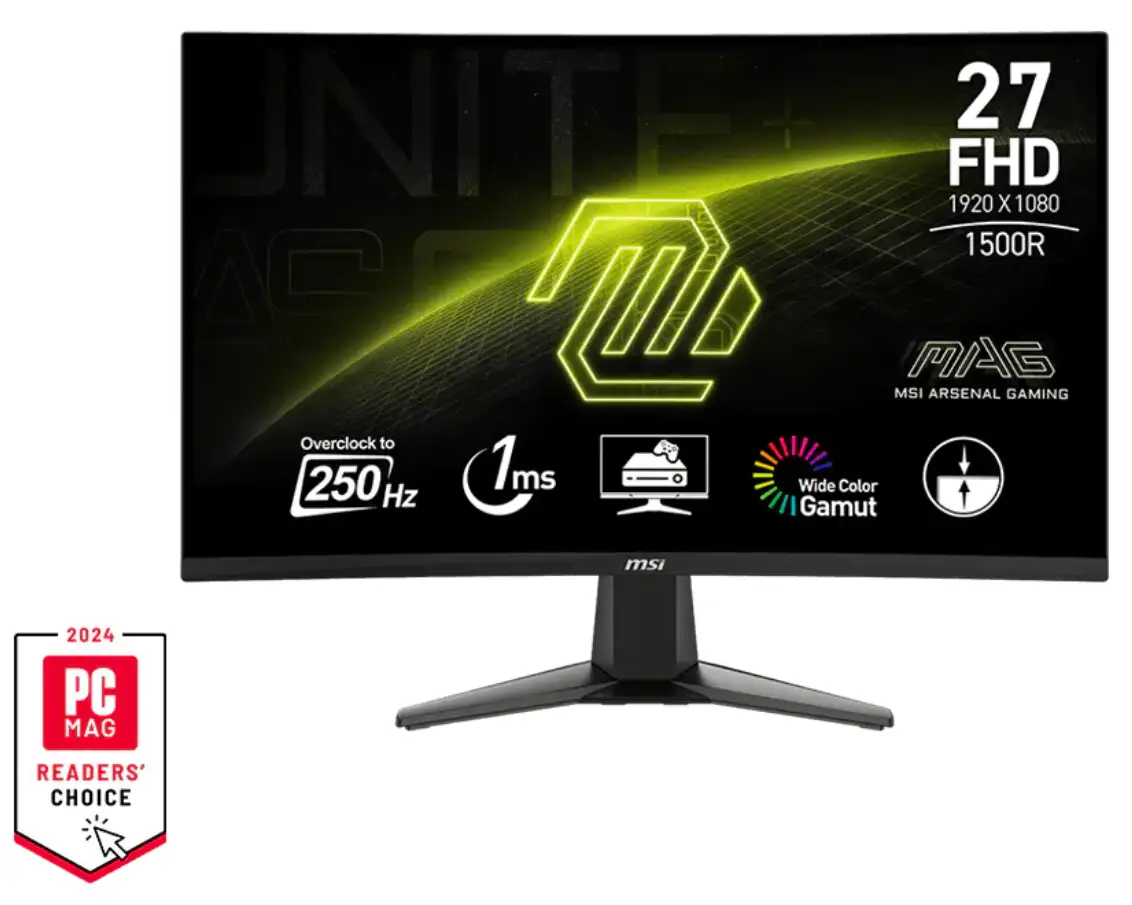 MSI MAG 27C6X Gaming Monitor, 27", 1920 x 1080 (FHD), VA, Curve 1500R, 250Hz, 250nits, 1ms, Adaptive-Sync, HDR Ready, 1x DP, 2x HDMI, Tilt