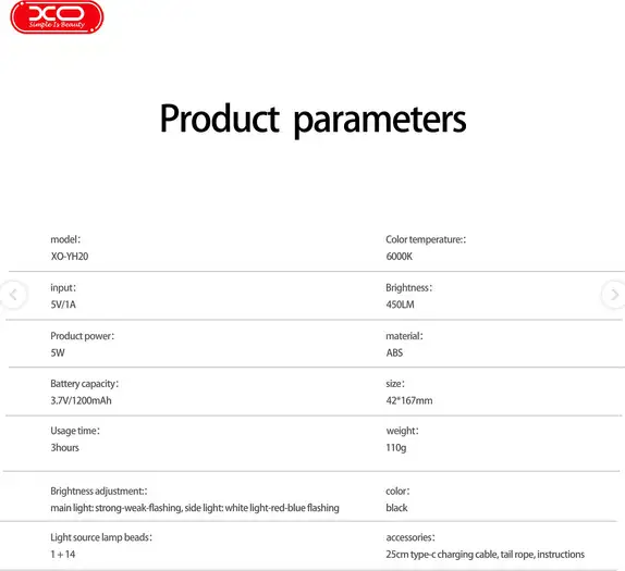 RUČNA LED LAMPA PUNJIVA TIP C S CRVENIM I PLAVIM STROBOSKOPSKIM SVJETLOM XO YH20 - Slika 3